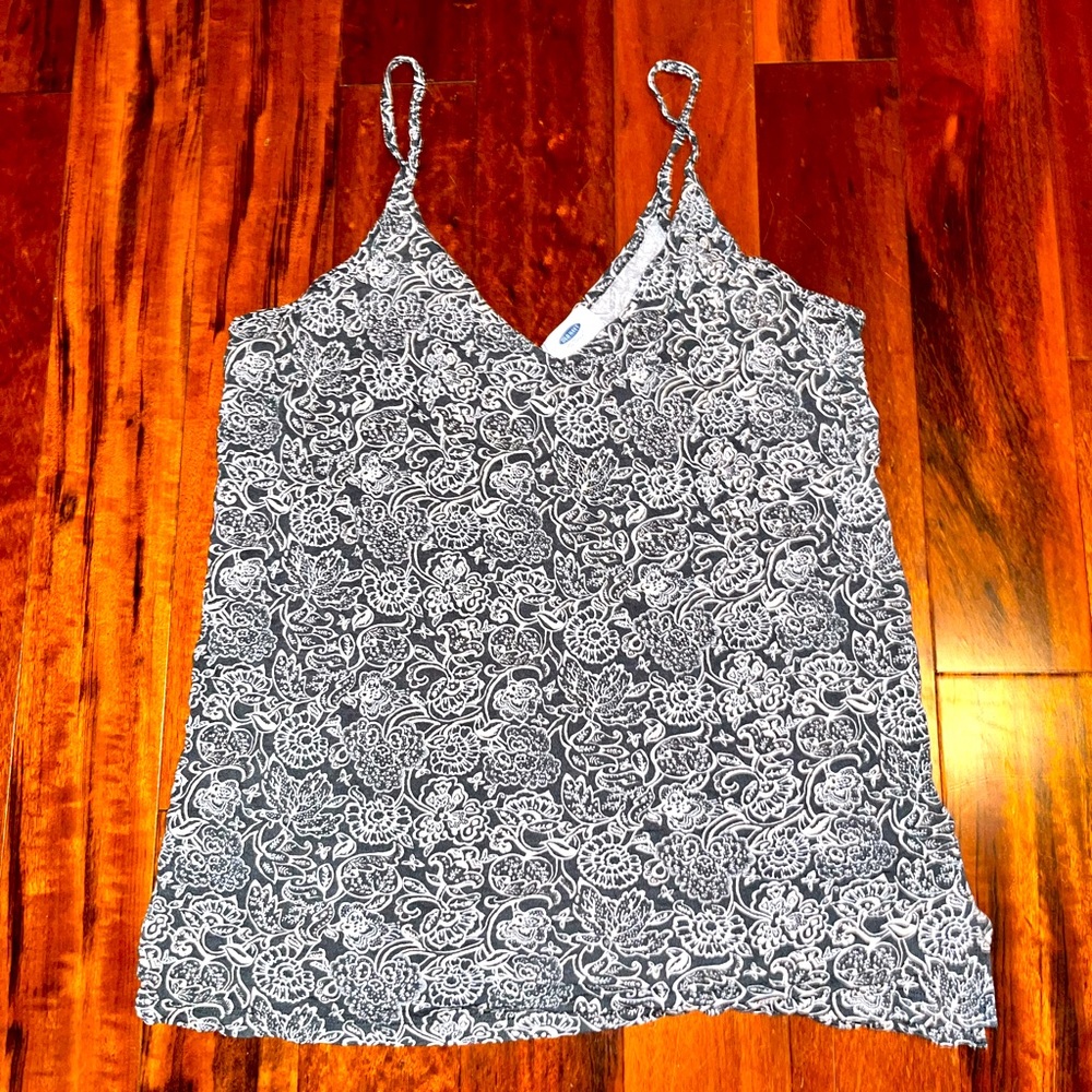 Grey Tank Top with White Floral pattern. Size M